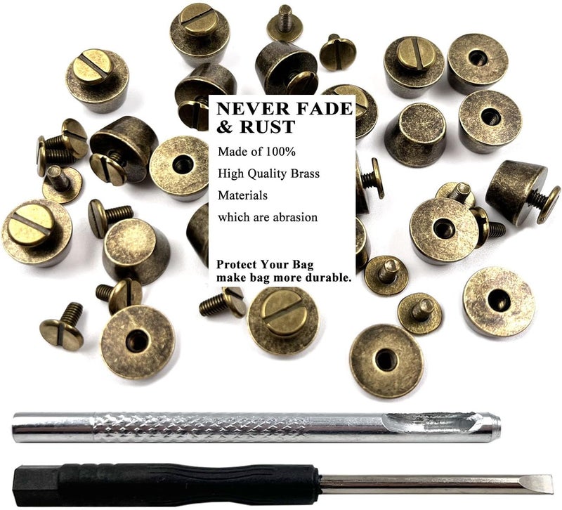 honigo 24 Pack Bronz Rivets Stud Handbag Purse Feet 1/2 inch Flat Head Metal Solid Brass Studs Screw Back Feet 12mm Buckle Spikes Leathercraft for Leather Bag Totes DIY Craft - Image 3